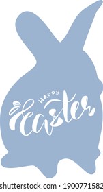 Happy easter lettering design. Bunny flat silhouette with calligraphy label