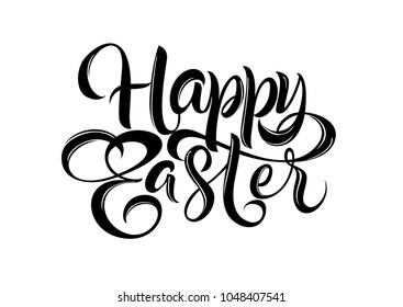 Happy Easter lettering. Easter design element. Handwritten text, calligraphy. For greeting cards, posters, leaflets and brochures.