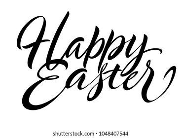 Happy Easter lettering. Easter design element. Handwritten text, calligraphy. For greeting cards, posters, leaflets and brochures.