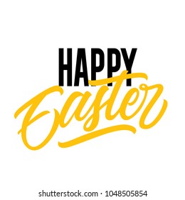 Happy Easter lettering. Easter design element. Handwritten and typed text, calligraphy. For greeting cards, banners, leaflets and brochures.