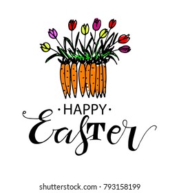 Happy Easter lettering design greeting card template. Lettering design for posters, cards, invitations, stickers, banners. Happy Easter. Vector illustration.