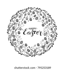 Happy Easter lettering design greeting card template. Lettering design for posters, cards, invitations, stickers, banners.. Happy Easter. Vector illustration.