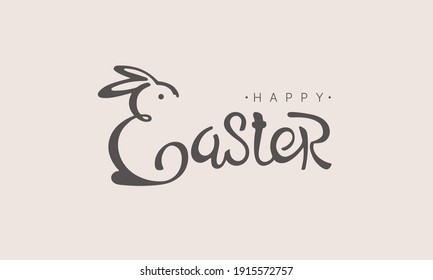 Happy Easter lettering design with Easter Rabbit silhouette. For posters, cards, party decorations, web. Vector illustration.