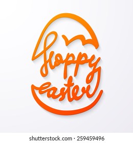 Happy easter lettering in egg. Congratulation text banner. Hand drawn wired design. 
