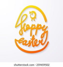 Happy easter lettering in egg. Congratulation text banner. Hand drawn wired design. 