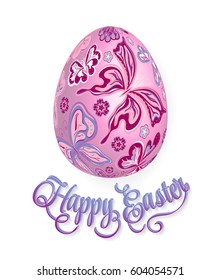 Happy Easter lettering and egg with hand drawing doodle pattern. Vector illustration EPS10. Happy Easter lettering and egg with hand drawing doodle pattern. Vector illustration EPS10. Lilac background