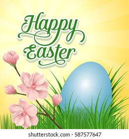Happy Easter Lettering, Egg and Tree Twig