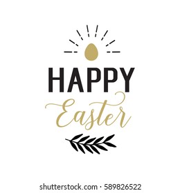 Happy Easter lettering with egg and twig