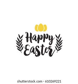 Happy Easter lettering with egg and twigs