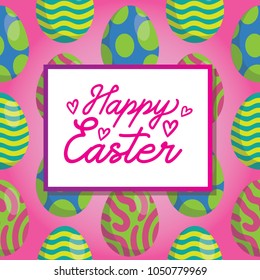 Happy easter lettering and eggs background for greeting card design