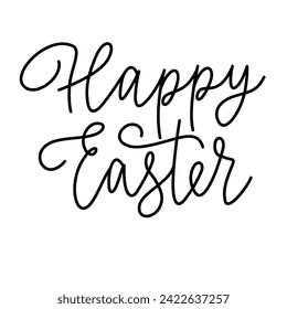 Happy Easter lettering with flourish in monoline style.  Vector isolated illustration.