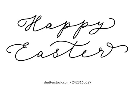 Happy Easter lettering with flourish in monoline style.  Vector isolated illustration.