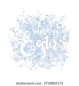 Letras de Pascua feliz con flores en tiernos colores azules. Base para las tarjetas, diseño clásico