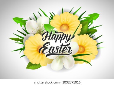 Happy Easter Lettering with Gerberas