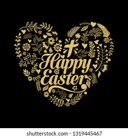 Happy easter. Lettering and graphic elements. Cross of Jesus Christ.