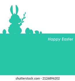 happy easter lettering with green easter background with bunny and willow