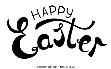 Happy Easter lettering for greeting card. Happy Easter. Vector card with handwritten calligraphy text on white background. Lettering card