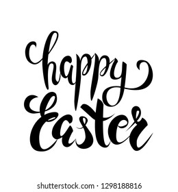 Happy Easter Lettering. Lettering Easter greeting card. Black Hand Drawn Lettering on White Background. Vector illustration EPS10