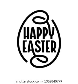 Happy Easter lettering greeting card. Easter egg monochrome typography inscription. Typographical design element for prints posters apparel decoration. Vector vintage illustration.