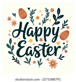 Happy Easter lettering. Greeting card. Vector illustration.