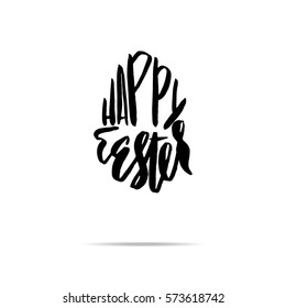 Happy Easter lettering for greeting card. Vector hand drawn illustration. Grunge inscription. Handwritten design