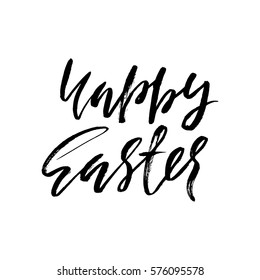Happy Easter lettering for greeting card. Vector hand drawn illustration. Grunge inscription. Handwritten design.