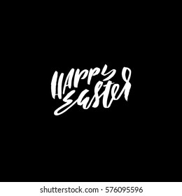 Happy Easter lettering for greeting card. Vector hand drawn illustration. Grunge inscription. Handwritten design.