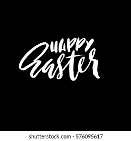 Happy Easter lettering for greeting card. Vector hand drawn illustration. Grunge inscription. Handwritten design.