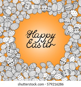 happy easter lettering greeting card background vector illustration. eggs