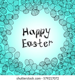 happy easter lettering greeting card background vector illustration. eggs