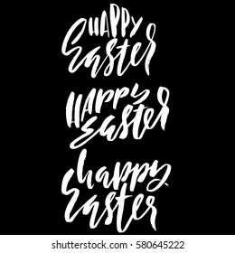Happy Easter lettering for greeting card. Vector hand drawn illustration. Grunge inscription. Handwritten design.