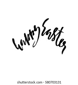 Happy Easter lettering for greeting card. Vector hand drawn illustration. Grunge inscription. Handwritten design.