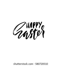 Happy Easter lettering for greeting card. Vector hand drawn illustration. Grunge inscription. Handwritten design.