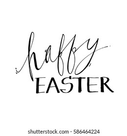 Happy Easter lettering for greeting card. Isolated on white background. Happy easter lettering modern calligraphy style.