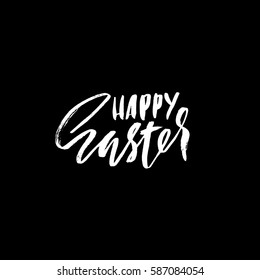 Happy Easter lettering for greeting card. Vector hand drawn illustration. Grunge inscription. Handwritten design