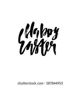 Happy Easter lettering for greeting card. Vector hand drawn illustration. Grunge inscription. Handwritten design