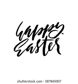 Happy Easter lettering for greeting card. Vector hand drawn illustration. Grunge inscription. Handwritten design