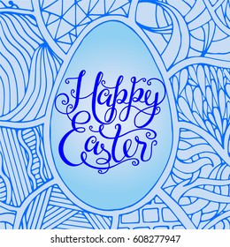 Happy Easter lettering for greeting card. Vector vintage letterpress effect, grunge background, vector illustration.