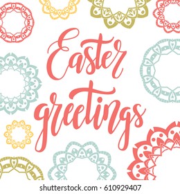Happy Easter lettering. Greeting card template. Hand drawn modern calligraphy style. Vector illustration