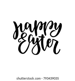 Happy Easter lettering for greeting card. Vector illustration isolated on white background. Modern black brush ink handlettering