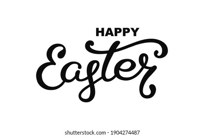 Letras felices de Pascua. Caligrafía dibujada a mano. Diseño festivo para tarjeta de saludo, banner, afiche, impresión. Texto de tipografía, fondo blanco, ilustración vectorial.
