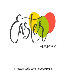 Happy Easter lettering. Hand drawn vector illustration, design, greeting card, logo.