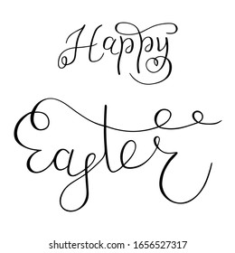 Happy easter lettering hand sketched words. Seasonal logo, greeting card. Latter for holiday decorating. Vector 10 EPS