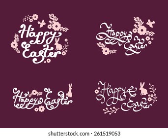 Happy Easter lettering. Handmade calligraphy. Easter set of labels 