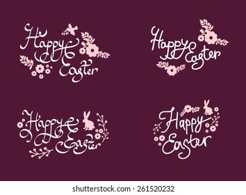 Happy Easter lettering. Handmade calligraphy. Easter set of labels 