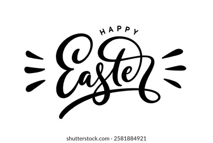 Happy Easter lettering. Holiday handwritten calligraphy design. Happy Easter text design.