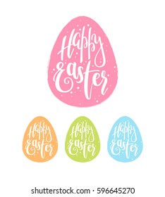 Happy Easter lettering illustration with colorful eggs and modern calligraphy in a hand drawn style
