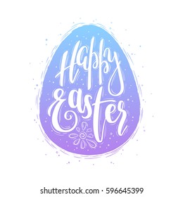 Happy Easter lettering illustration with colorful eggs and modern calligraphy in a hand drawn style