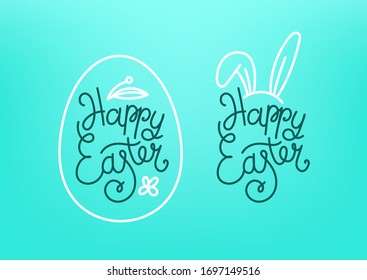 Happy Easter lettering inscription. Easter eggs in doodle style 