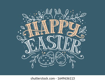 Feliz invitación con letras de Semana Santa, ilustración vectorial de caligrafía de escritura a mano de Pascua. Cartel de bienvenida de mano, postal.